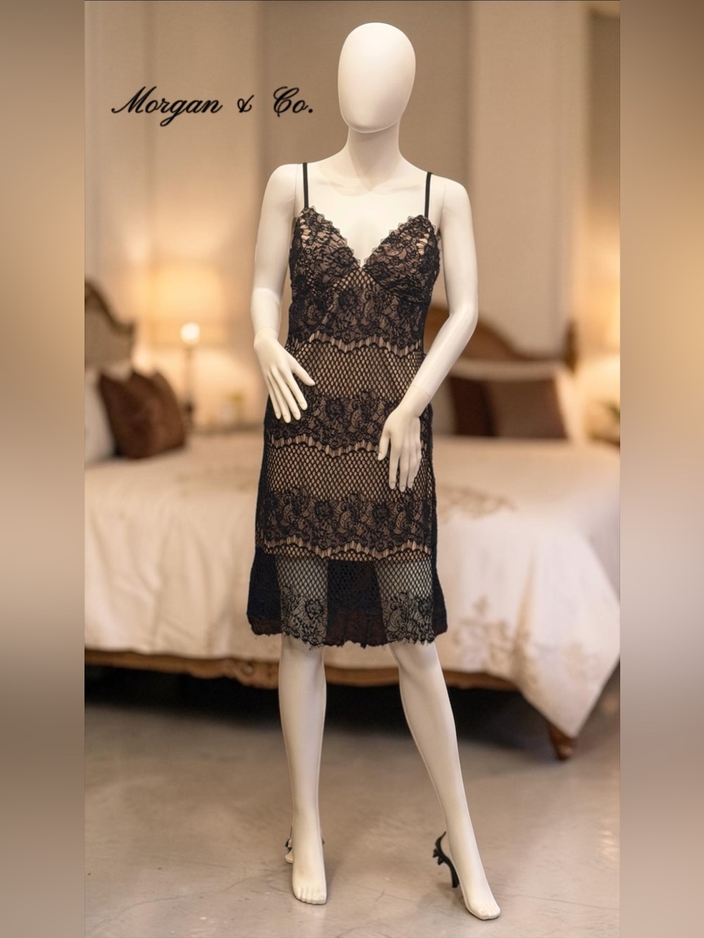 NWT Morgan & Co. size 9 Lyla Black Lace Crochet Midi Dress